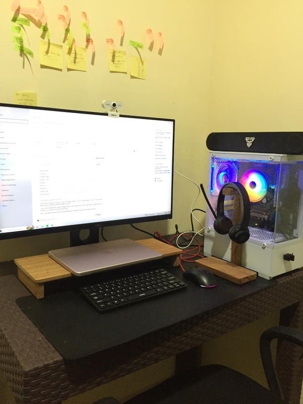 Kyla’s workspace with monitor and desktop computer